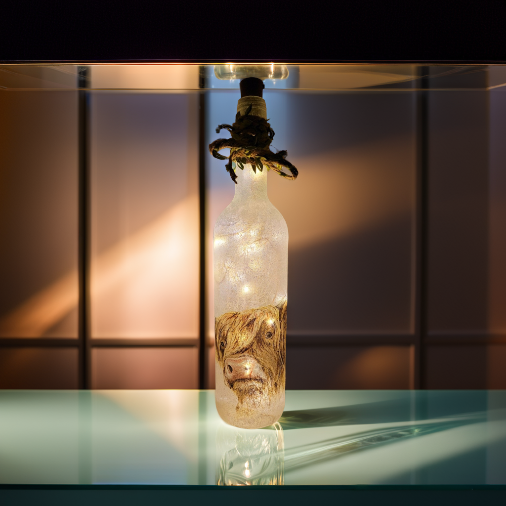 Highland Cows Bottle | Decoupage LED Lighting | Quantock Inspiration