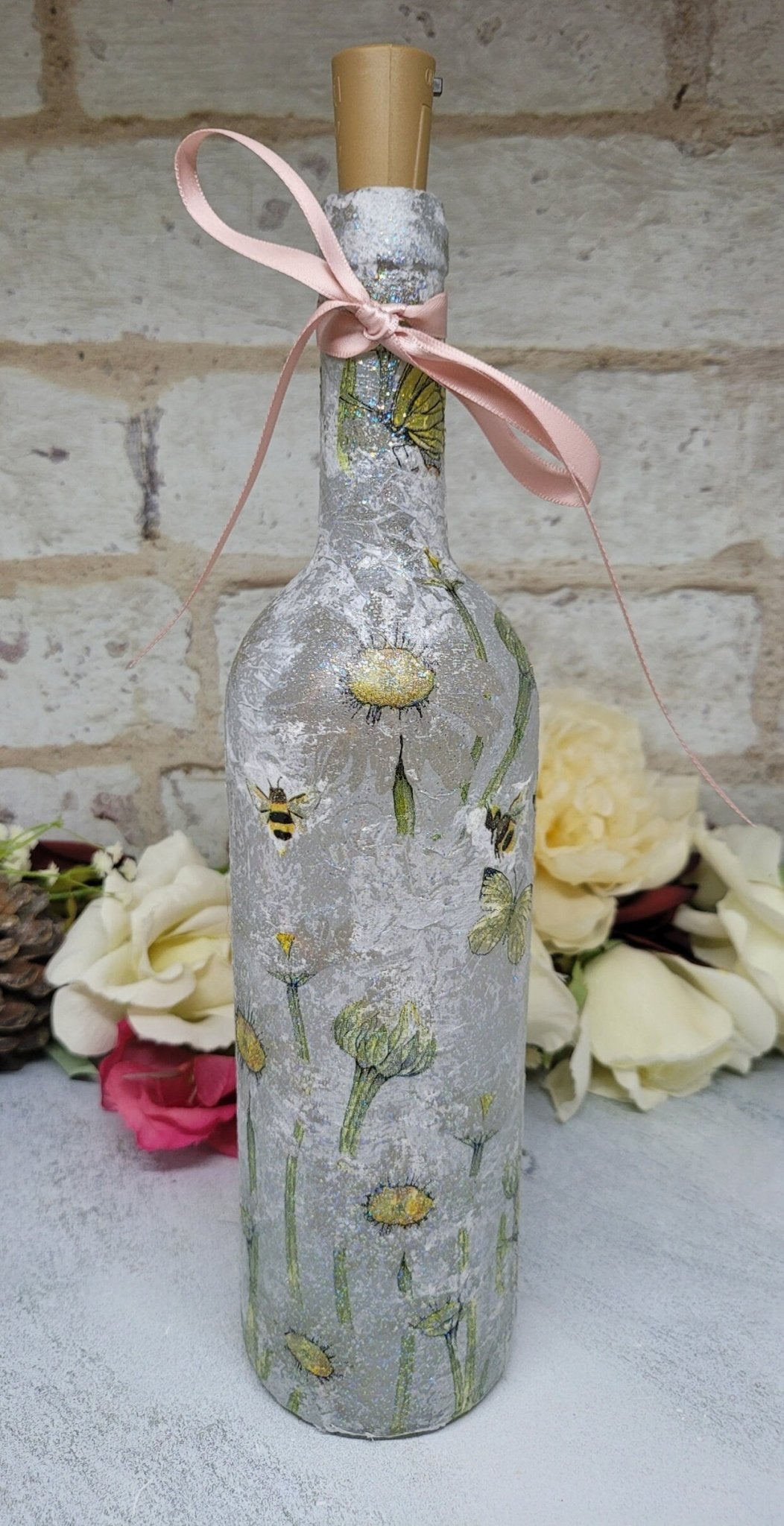 Decoupage Bumble Bee and Daisies Bottle Lamp - Quantock Inspiration