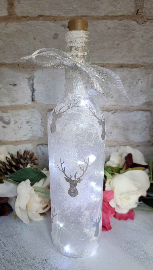 Stag Winter Bottle Lamp | Decoupage LED Light | Quantock Inspiration