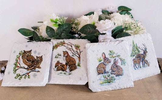 Wildlife Slate Coasters | Decoupage set of four | Quantock Inspiration