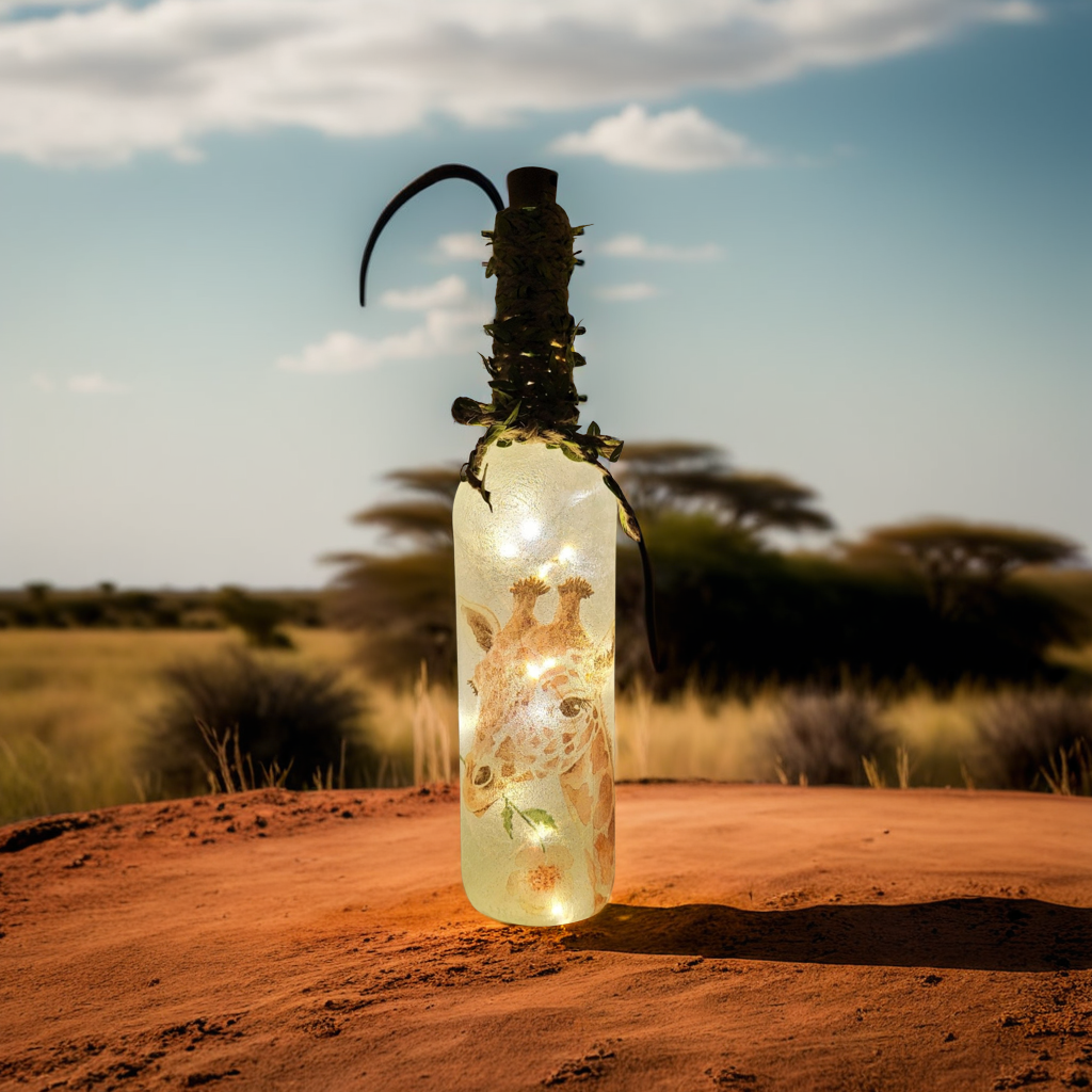 Giraffe Bottle Lamp | Decoupage LED Lighting | Quantock Inspiration