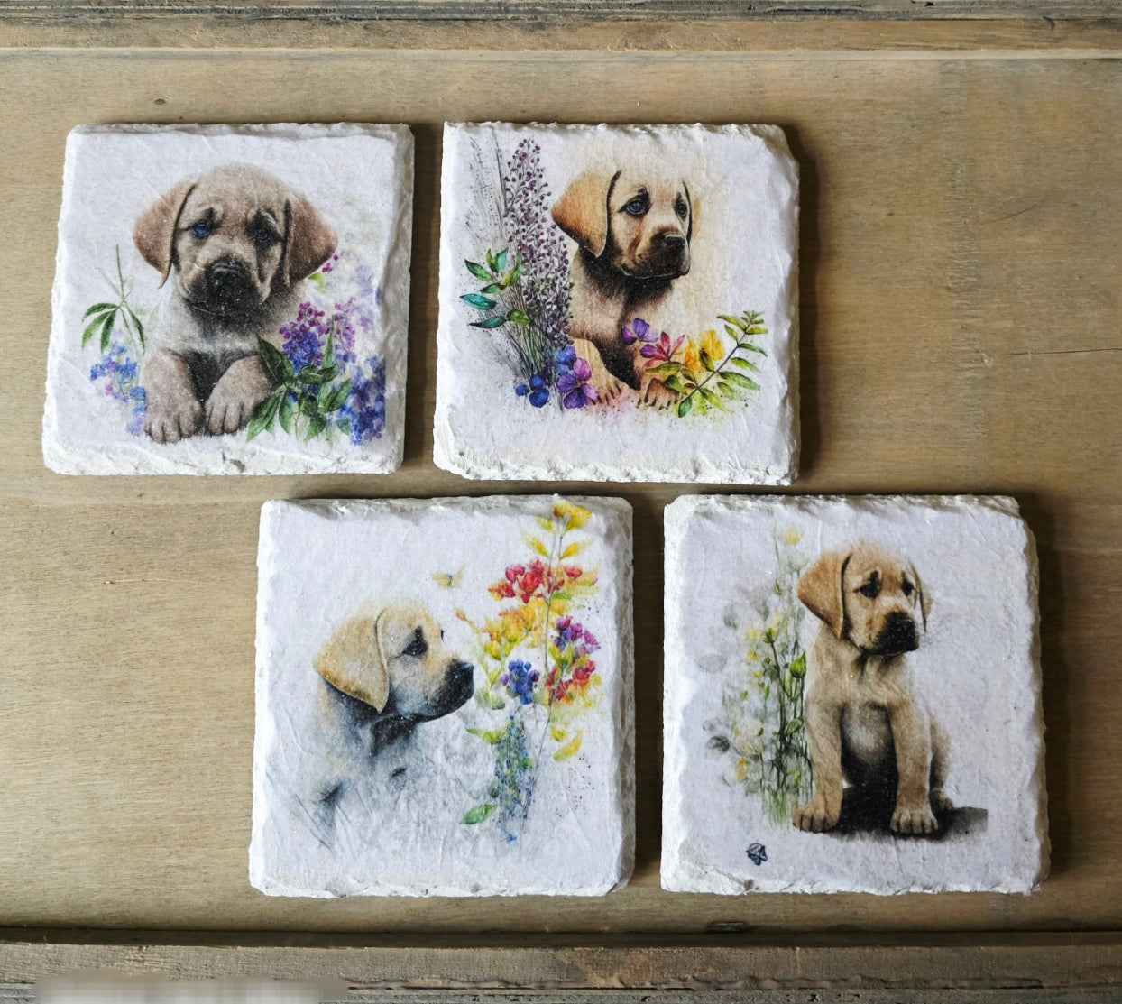Labrador Puppy Slate Coasters | Set of 4 Natural Stone Ware | Quantock Inspiration