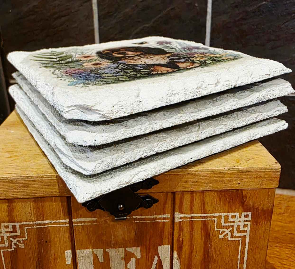 Cavalier King Charles Spaniel Slate Coasters | Set of 4 Decoupage Stone Ware | Quantock Inspiration