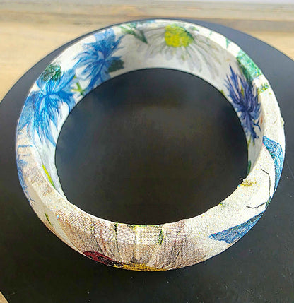 Wooden Floral Bangle | Decoupage Blue Butterfly Bracelet | Quantock Inspiration