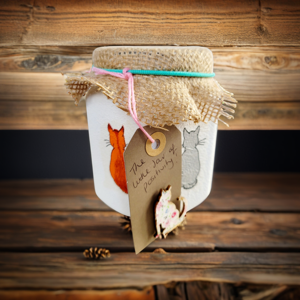 Cat Themed Mindfulness Gift Jar | Decoupage Wellness Gift | Quantock Inspiration