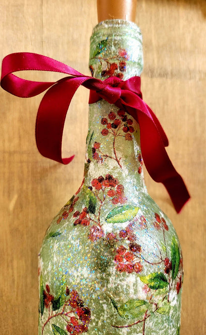 Decoupage Berry Leaf Bottle Lamp - Quantock Inspiration