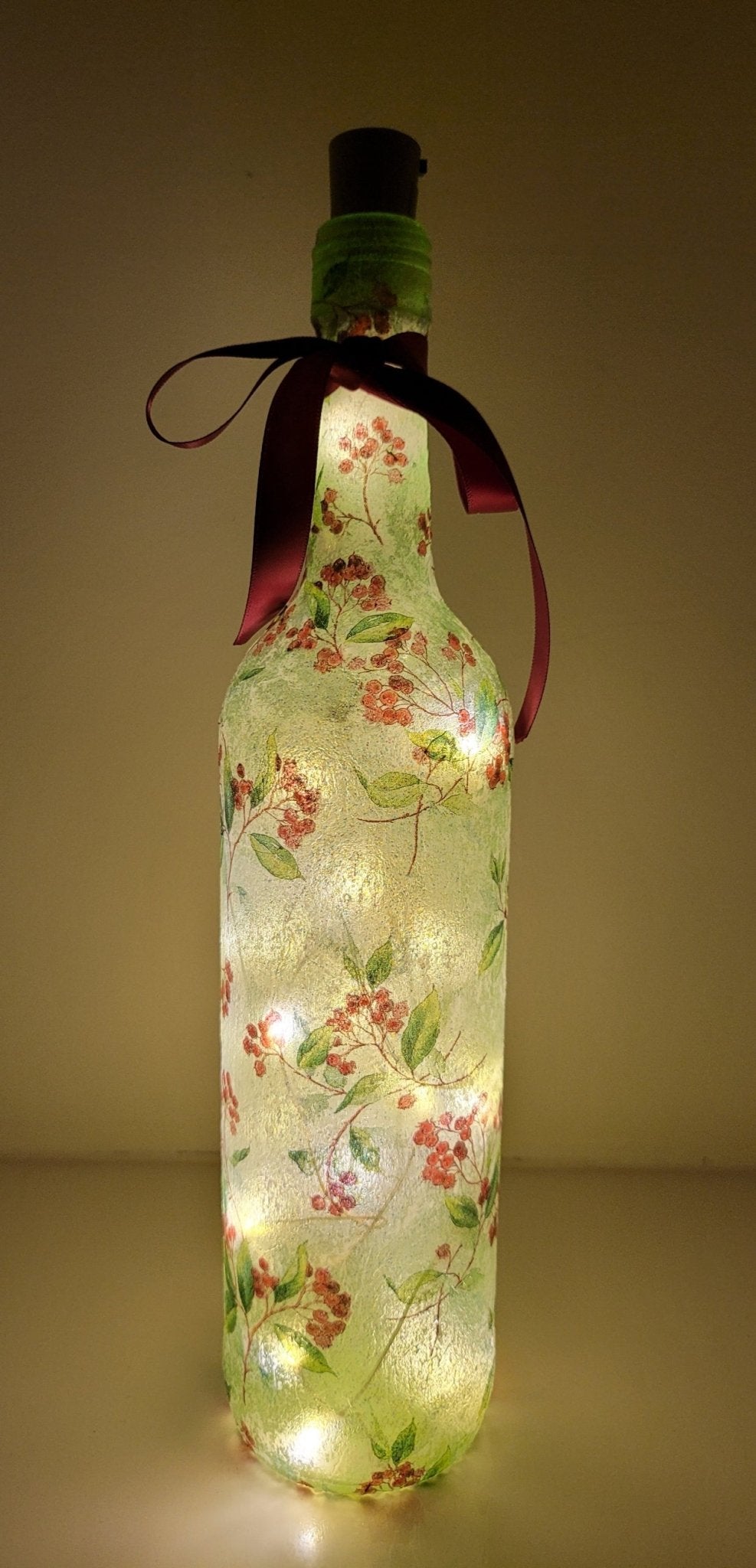 Decoupage Berry Leaf Bottle Lamp - Quantock Inspiration