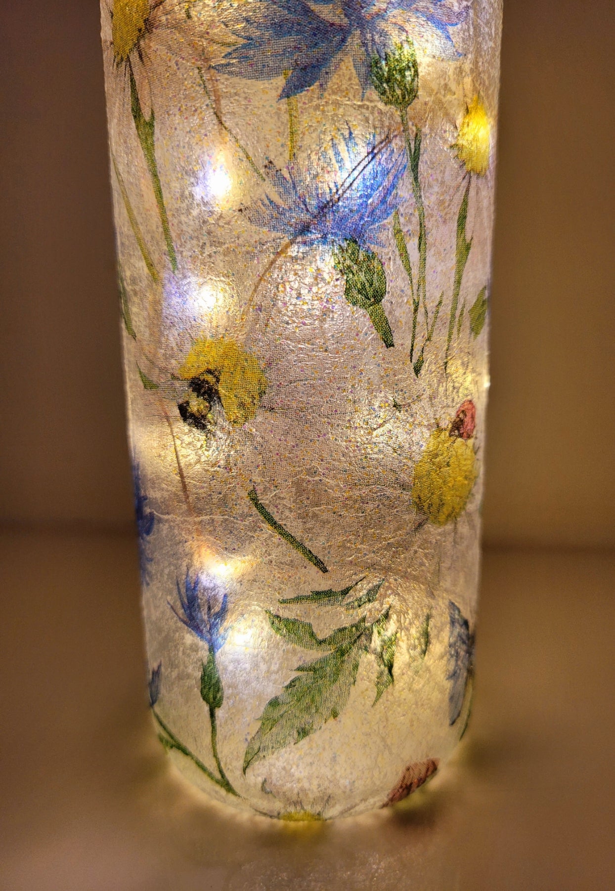 Decoupage Blue Flowers and Butterfly Bottle Lamp - Quantock Inspiration