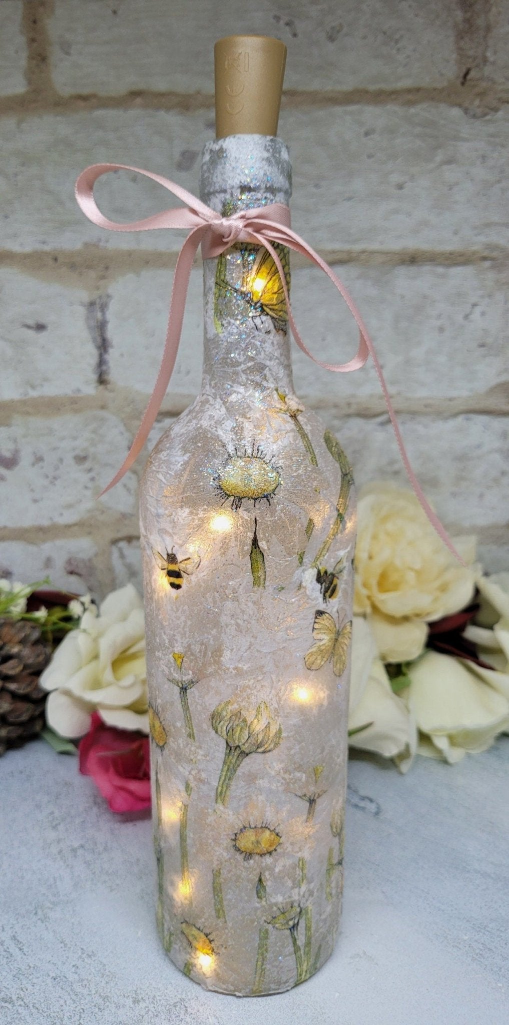 Decoupage Bumble Bee and Daisies Bottle Lamp - Quantock Inspiration