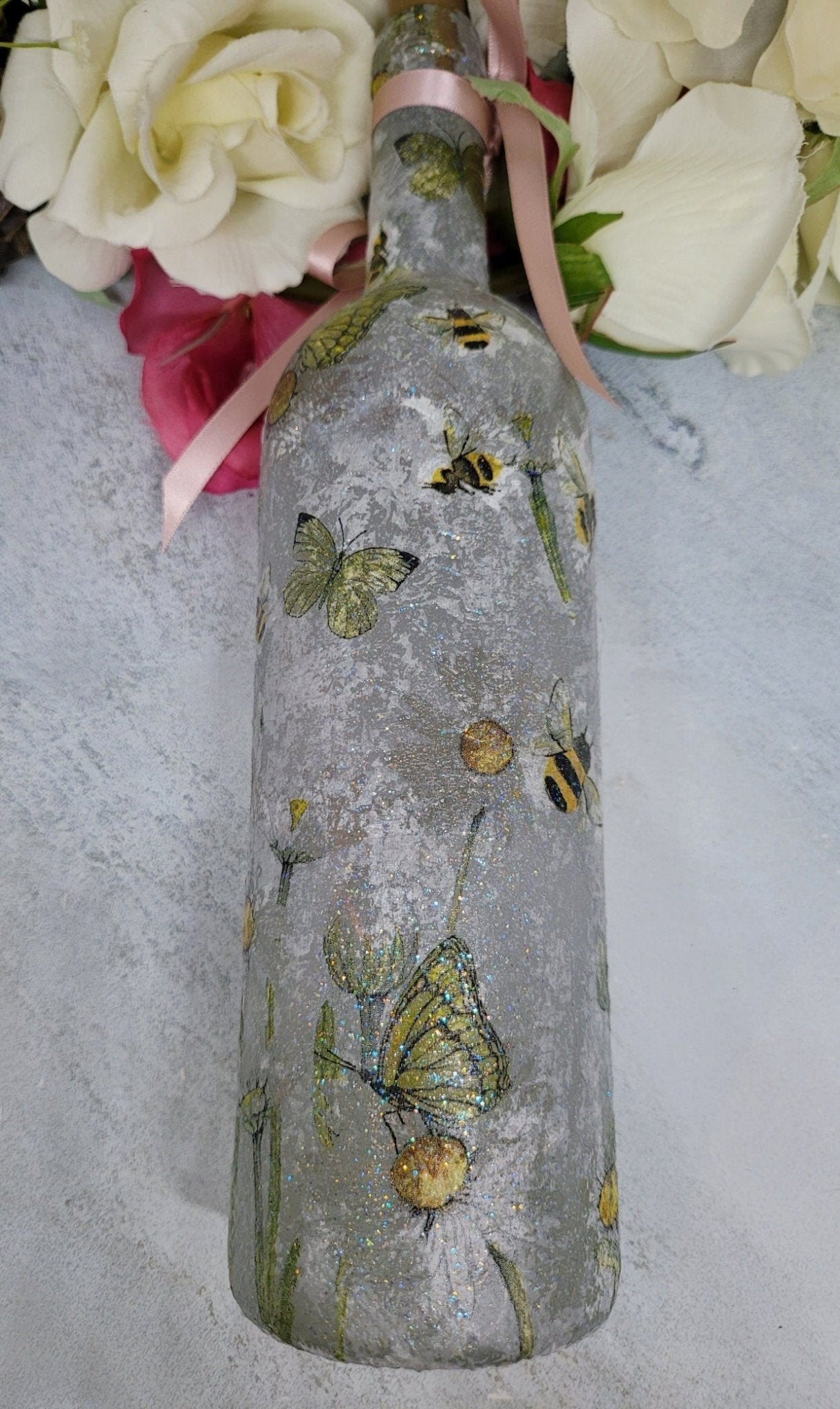 Decoupage Bumble Bee and Daisies Bottle Lamp - Quantock Inspiration