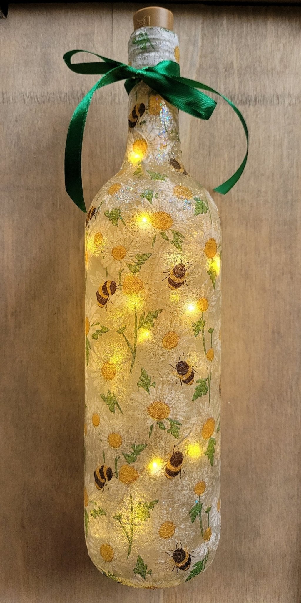 Decoupage Bumble Bee and Daisies Bottle Lamp - Quantock Inspiration