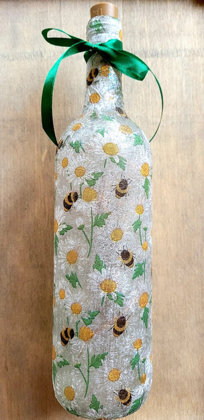 Decoupage Bumble Bee and Daisies Bottle Lamp - Quantock Inspiration