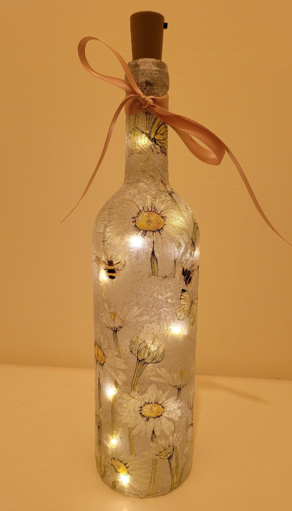 Decoupage Bumble Bee and Daisies Bottle Lamp - Quantock Inspiration