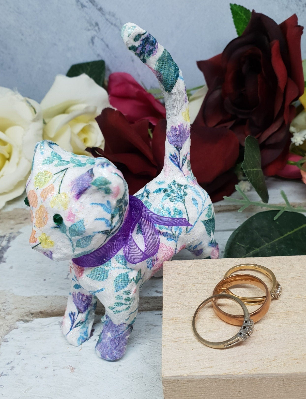 Decoupage Cat Ring Holder - Quantock Inspiration