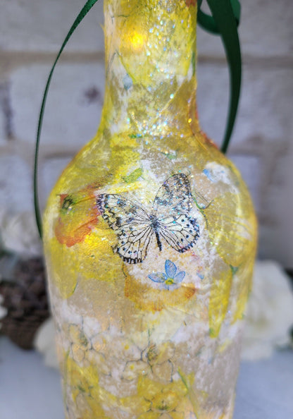 Decoupage Daffodil Wine Bottle Lamp - Quantock Inspiration