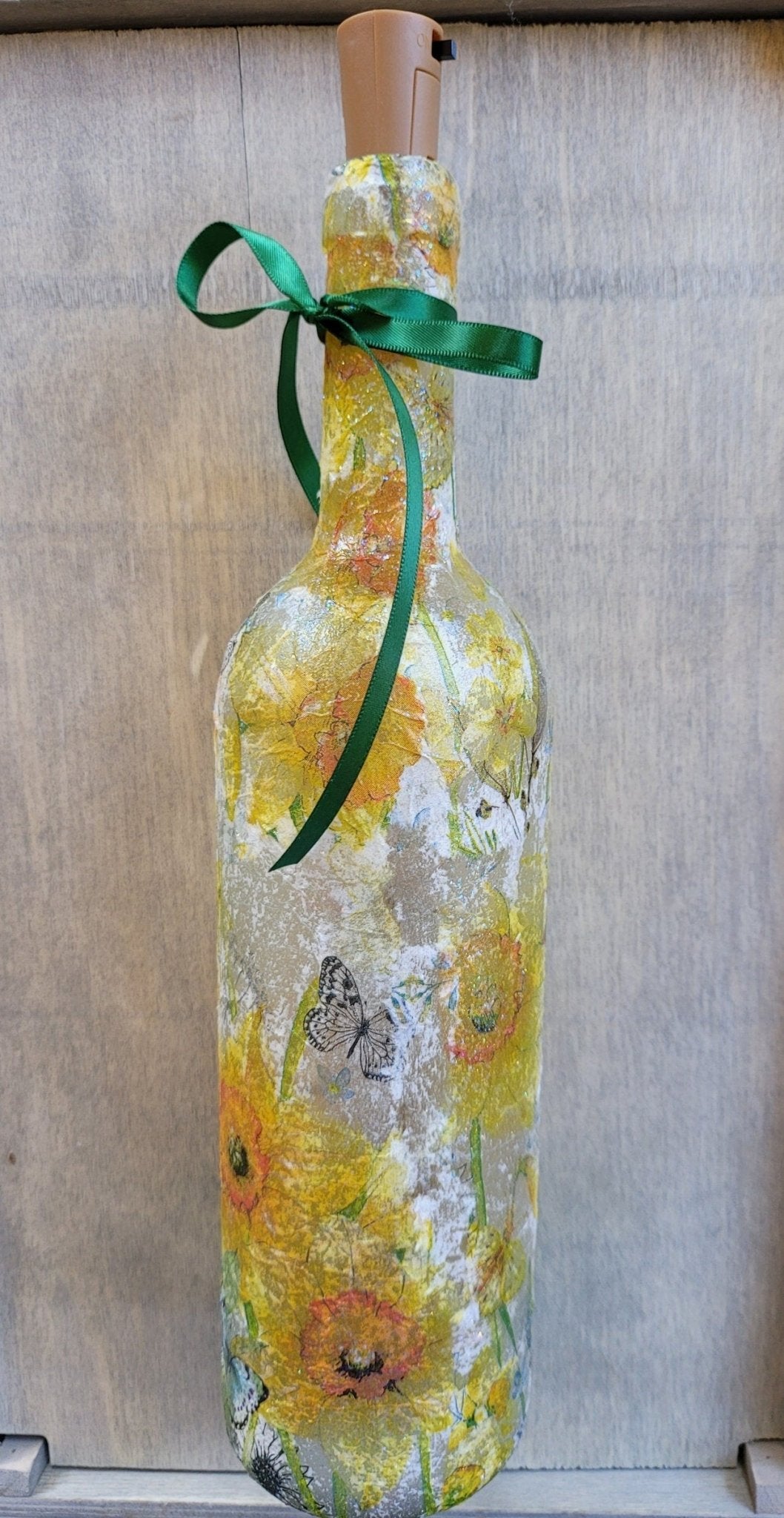 Decoupage Daffodil Wine Bottle Lamp - Quantock Inspiration