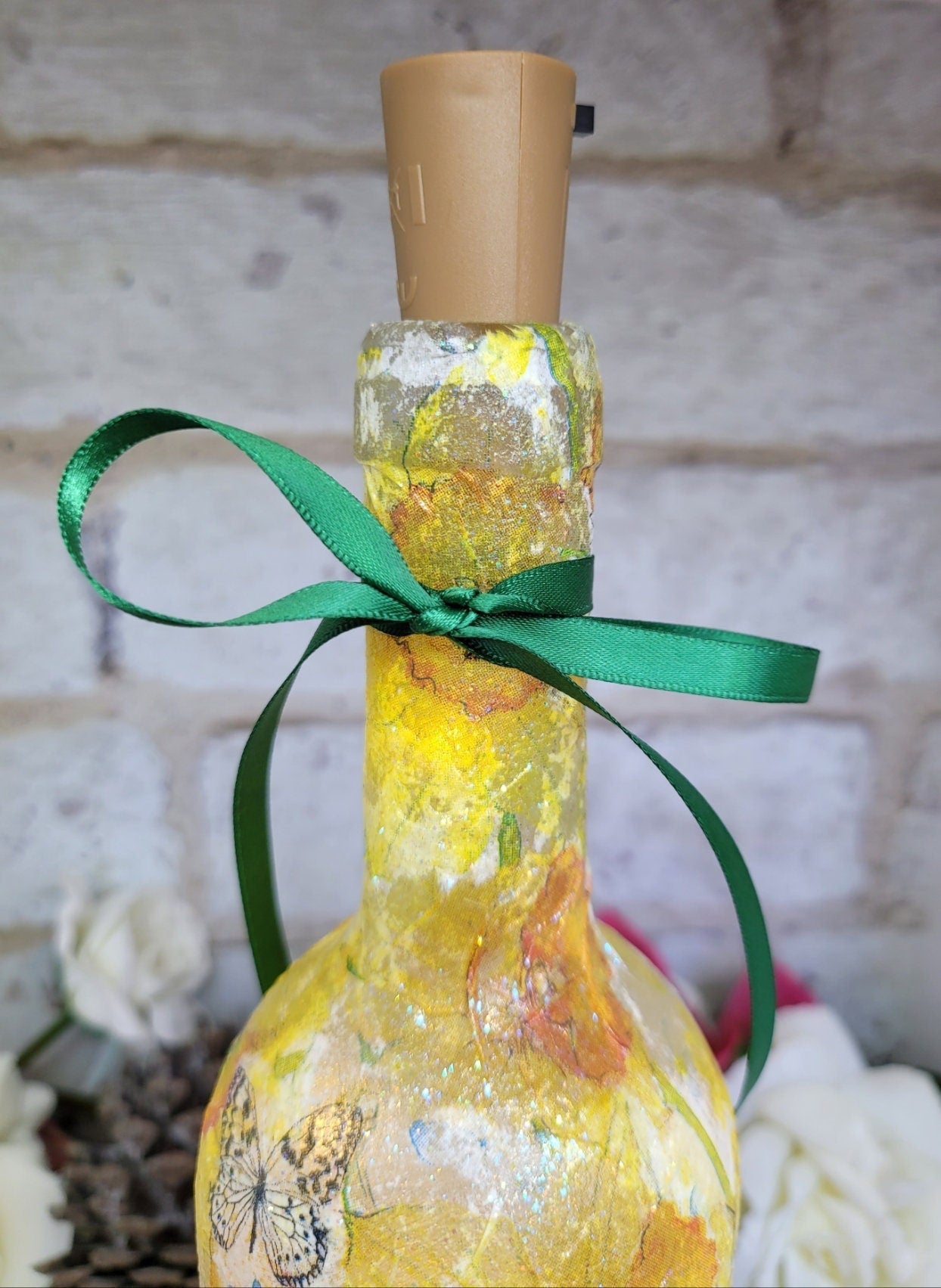 Decoupage Daffodil Wine Bottle Lamp - Quantock Inspiration