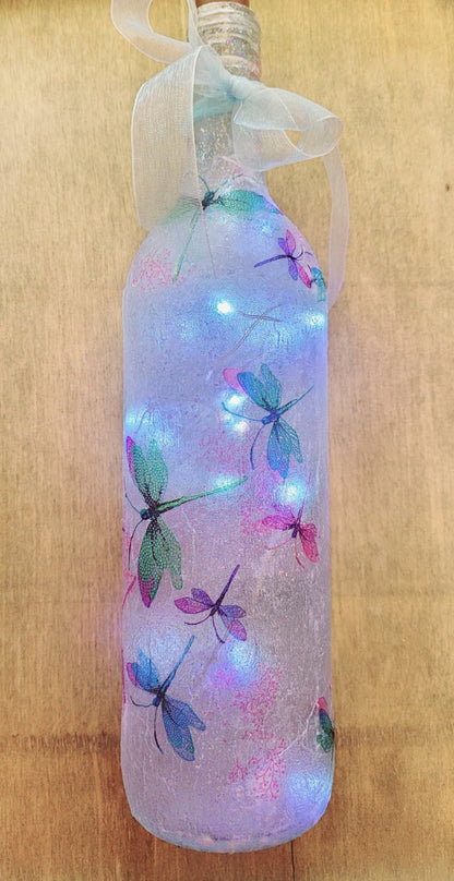 Decoupage Dragonfly Wine Bottle Lamp - Quantock Inspiration