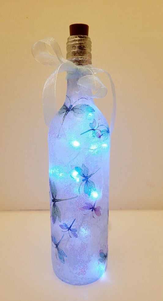 Decoupage Dragonfly Wine Bottle Lamp - Quantock Inspiration