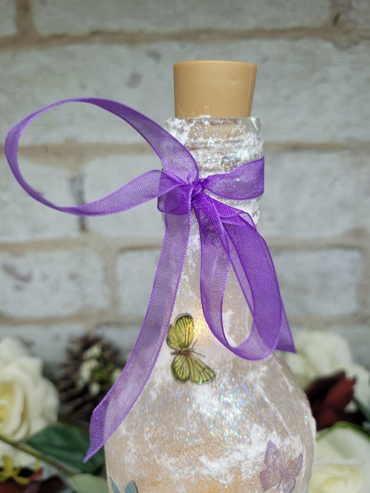 Decoupage Flower Butterfly Bottle Lamp - Quantock Inspiration