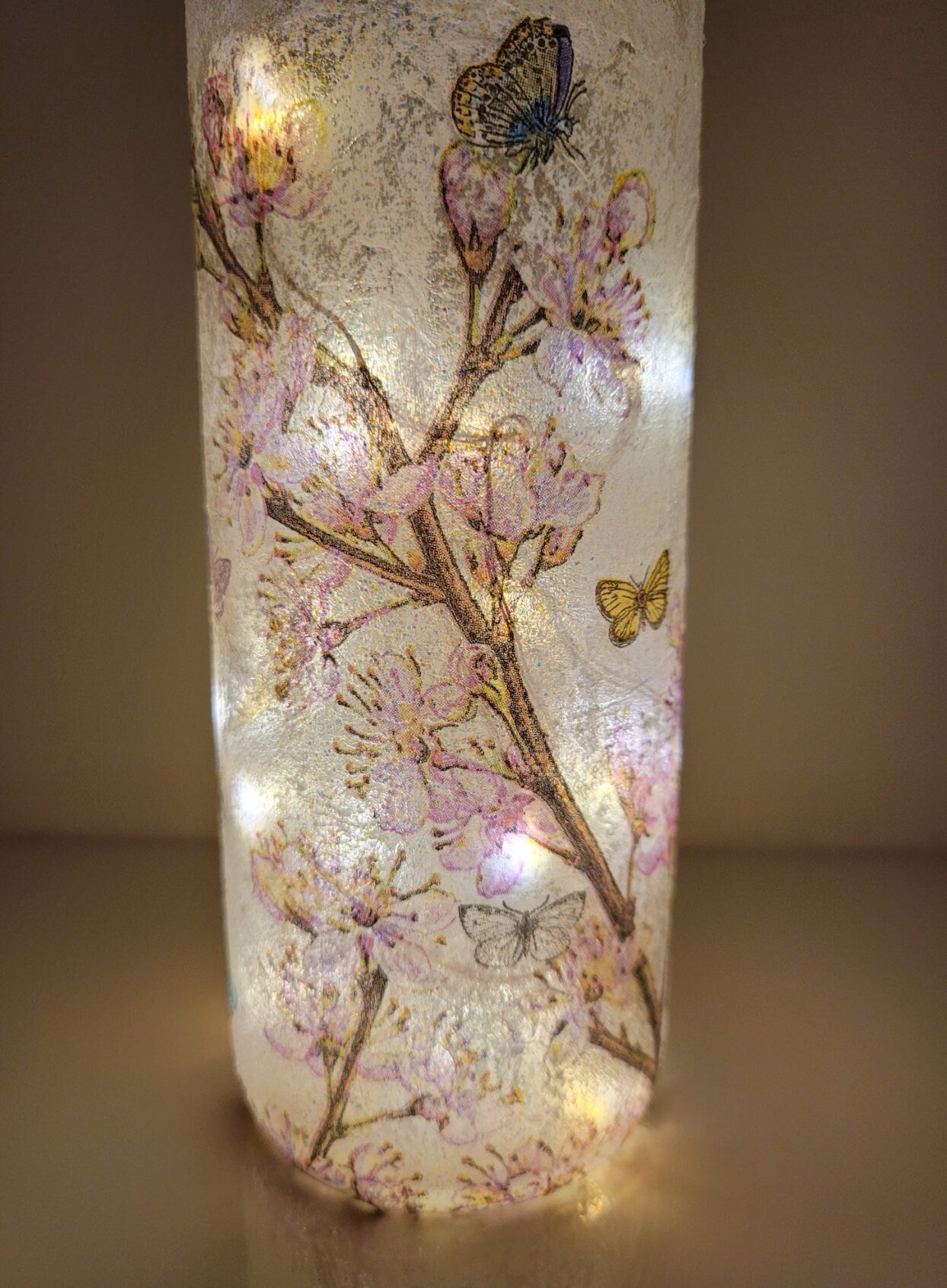 Decoupage Flower Butterfly Bottle Lamp - Quantock Inspiration
