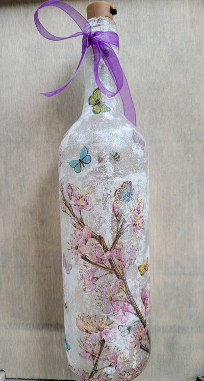 Decoupage Flower Butterfly Bottle Lamp - Quantock Inspiration
