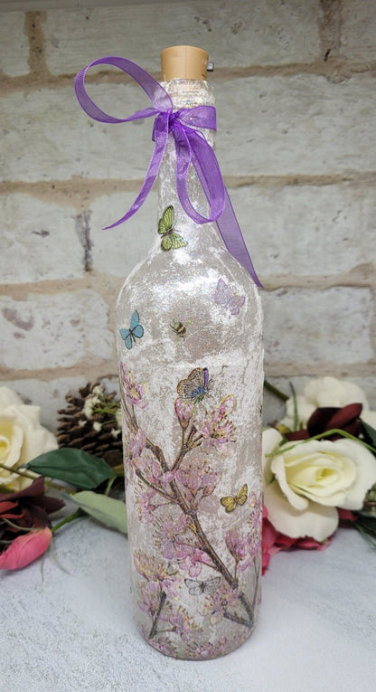 Decoupage Flower Butterfly Bottle Lamp - Quantock Inspiration