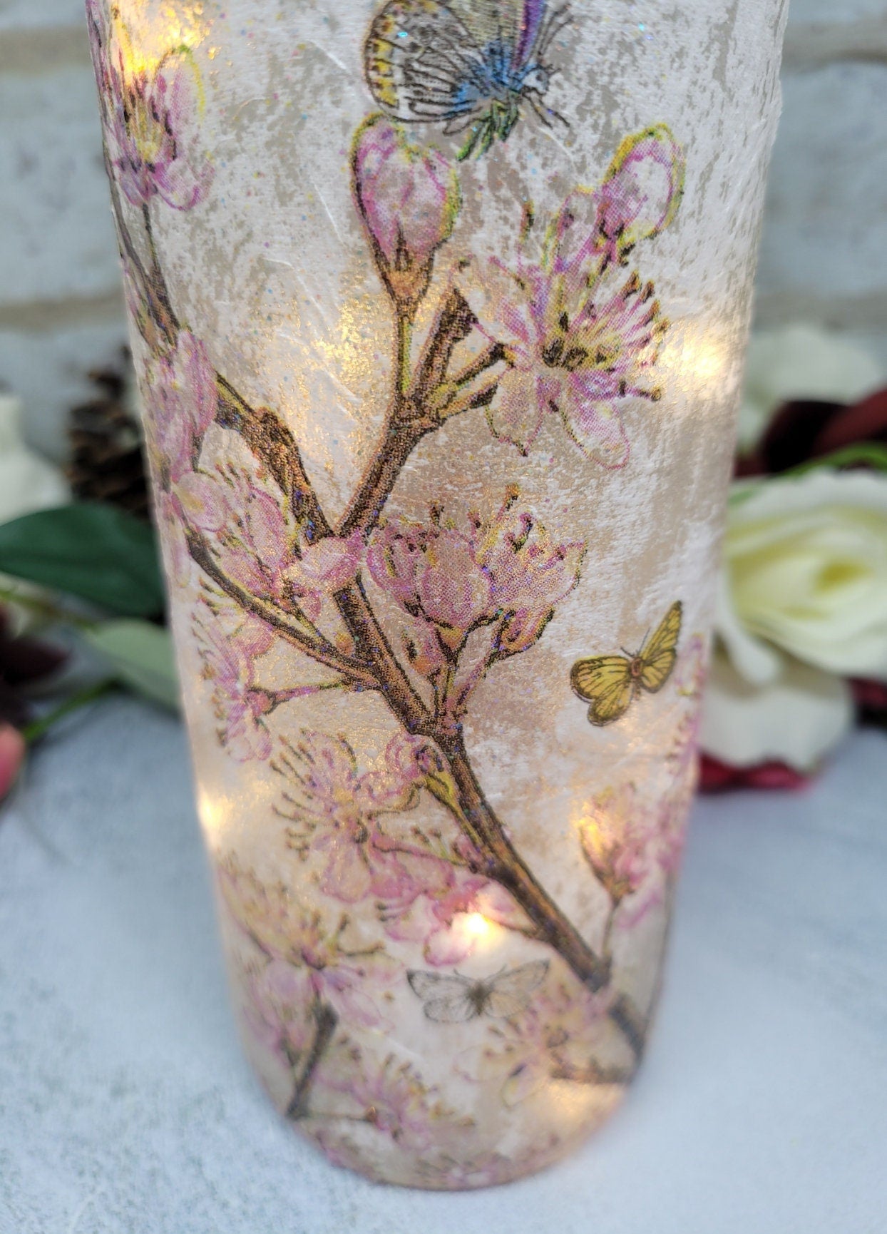 Decoupage Flower Butterfly Bottle Lamp - Quantock Inspiration