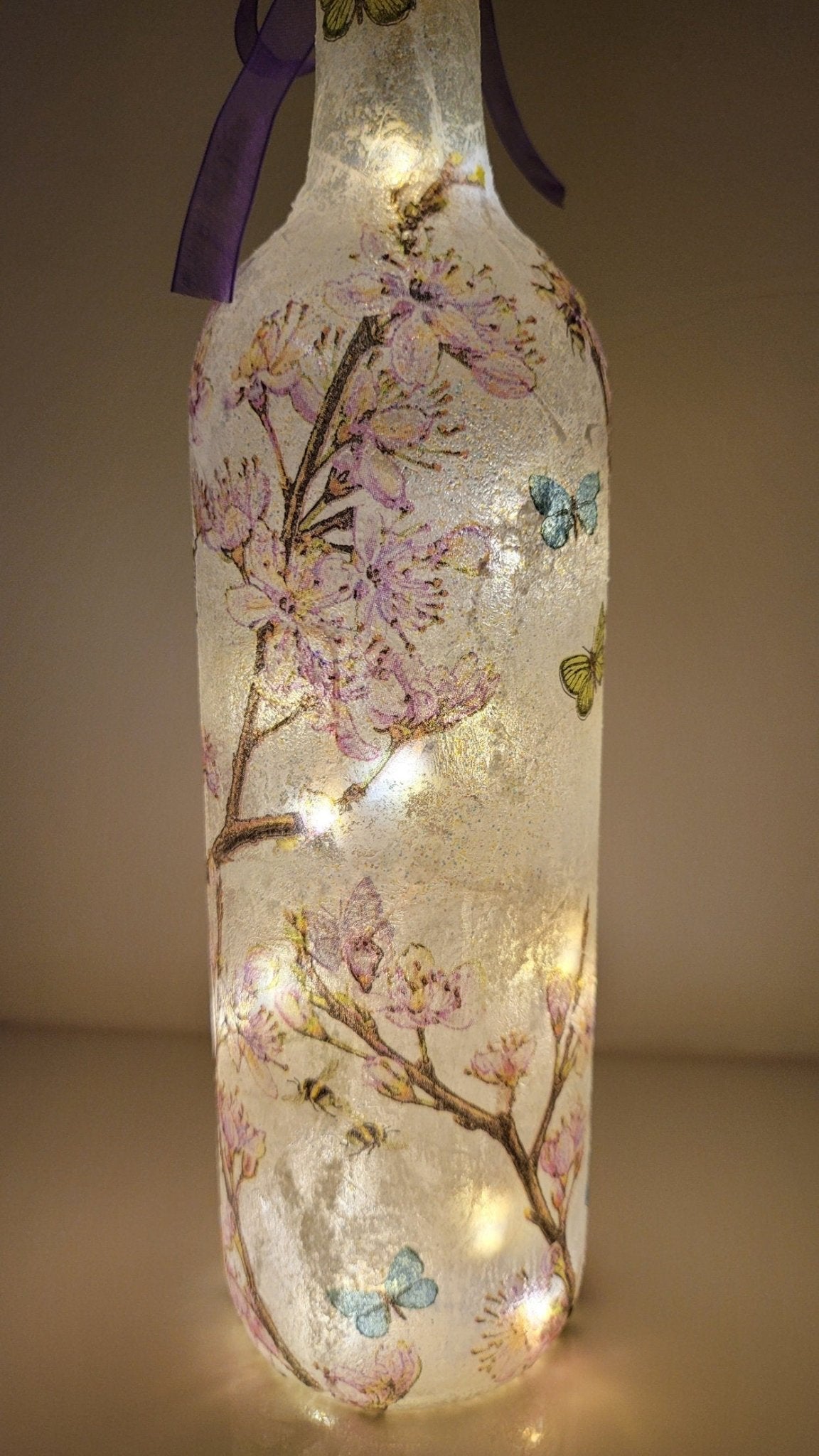 Decoupage Flower Butterfly Bottle Lamp - Quantock Inspiration