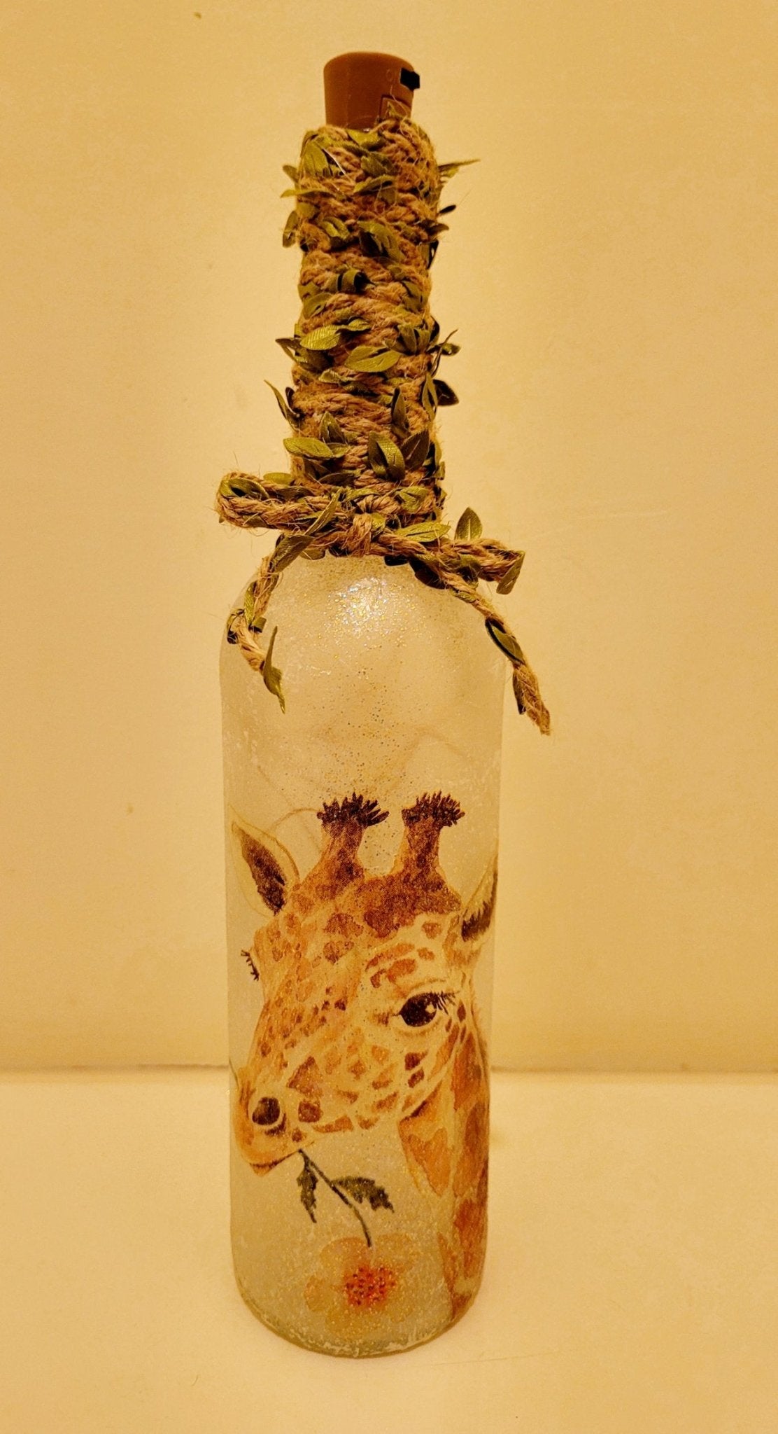 Decoupage Giraffe Bottle Lamp with Jute twine - Quantock Inspiration