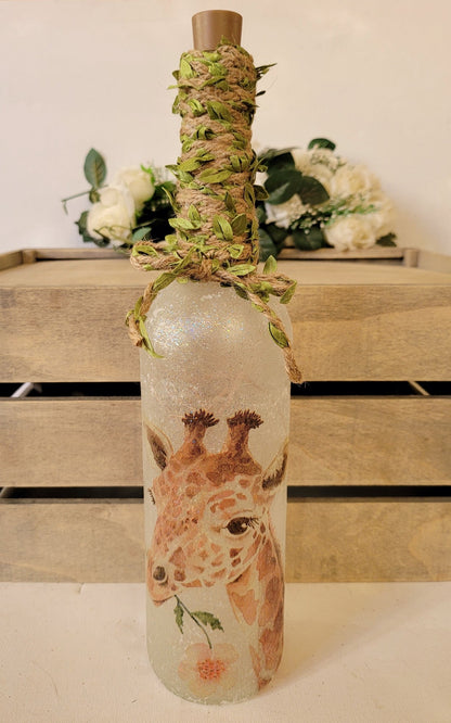 Decoupage Giraffe Bottle Lamp with Jute twine - Quantock Inspiration