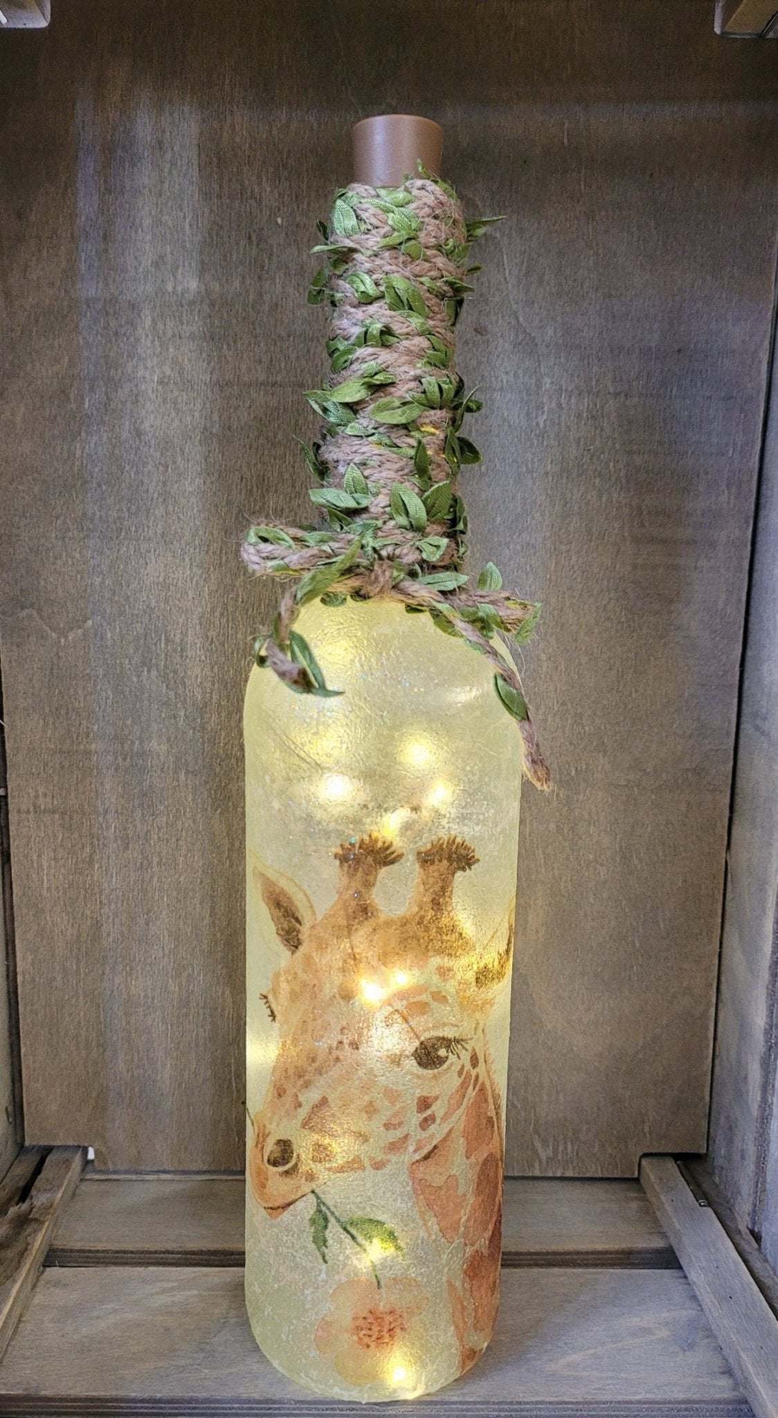 Decoupage Giraffe Bottle Lamp with Jute twine - Quantock Inspiration