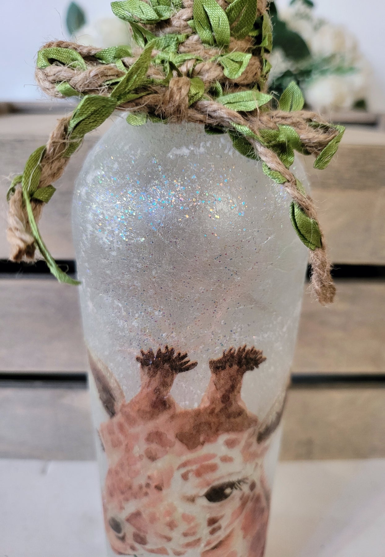 Decoupage Giraffe Bottle Lamp with Jute twine - Quantock Inspiration