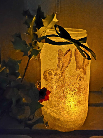 Decoupage Hare Lantern with Flameless Candle - Quantock Inspiration