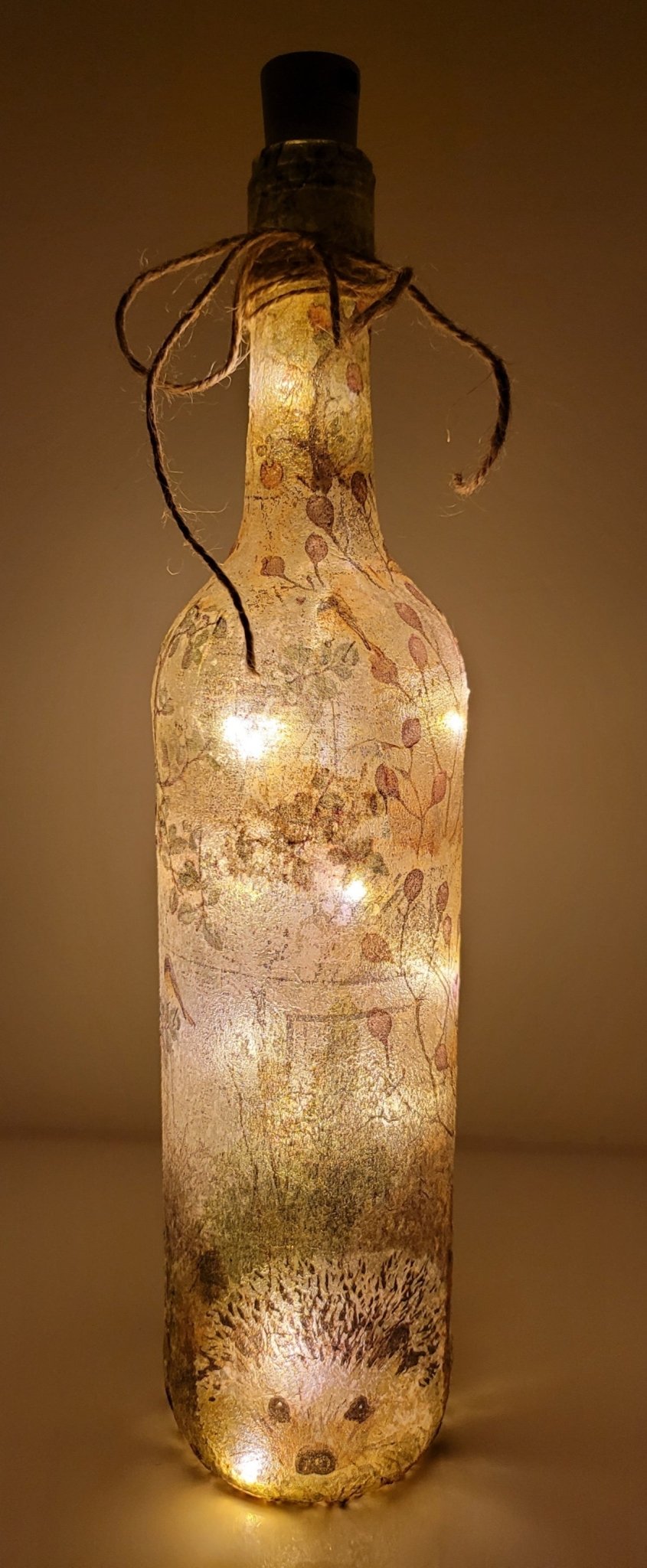 Decoupage Hedgehog Bottle Lamp - Quantock Inspiration
