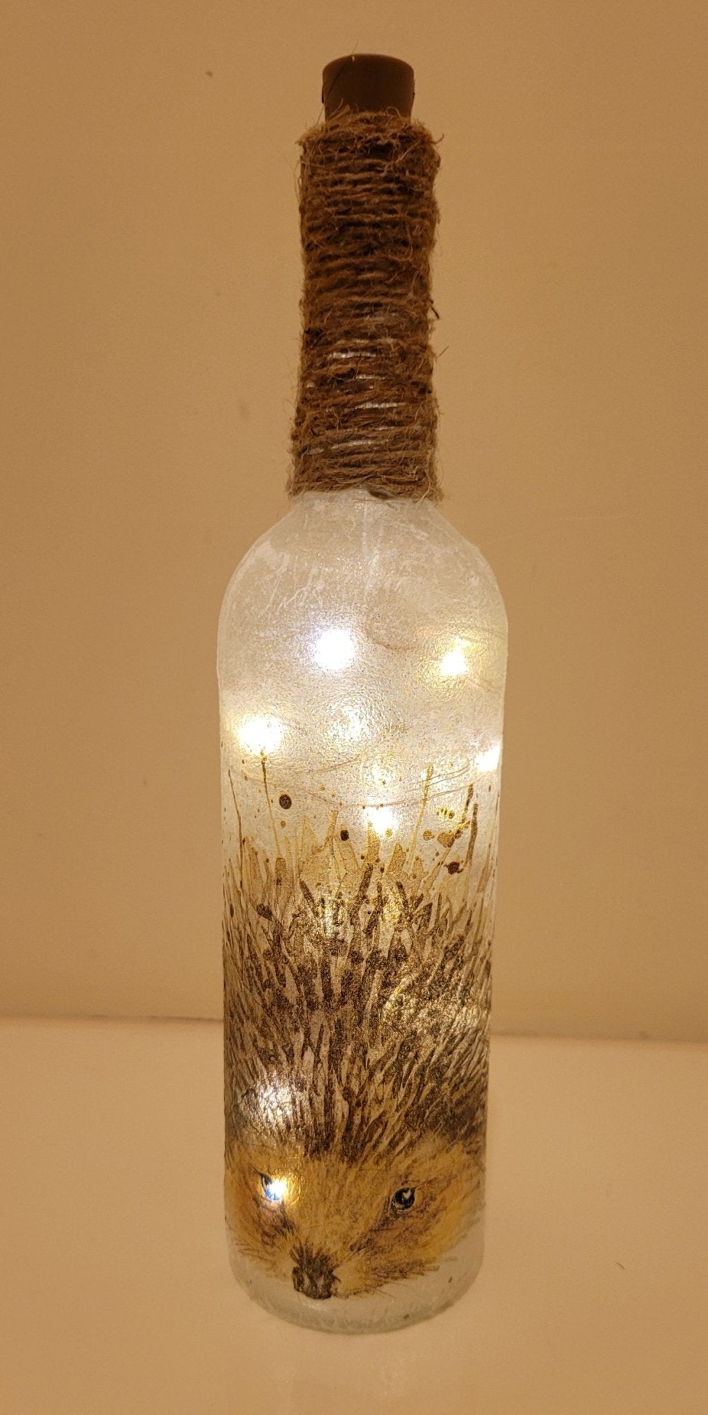 Decoupage Hedgehog String Bottle Lamp - Quantock Inspiration