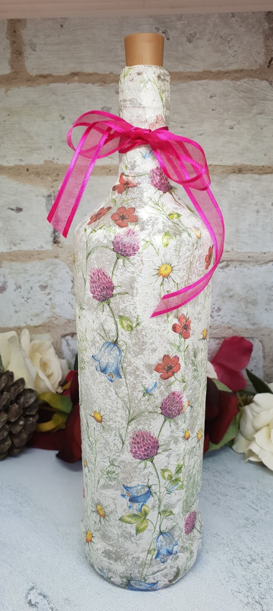 Decoupage Meadow Flower Bottle Lamp - Quantock Inspiration