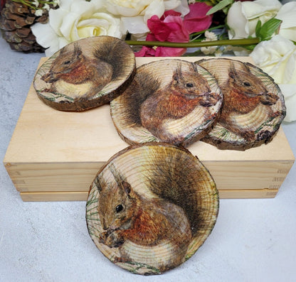 Decoupage Natural Wood Slice Squirrel Coasters - Quantock Inspiration