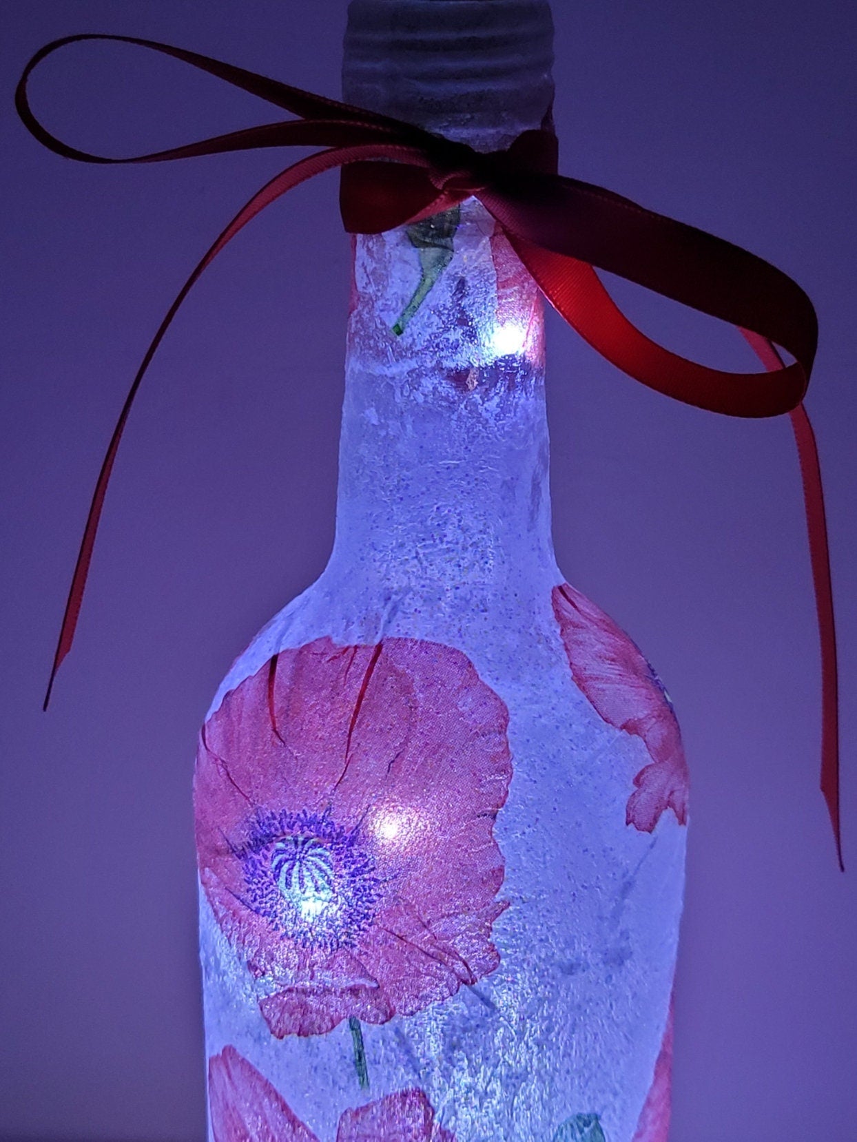 Decoupage Poppy Light Up Wine Bottle - Quantock Inspiration