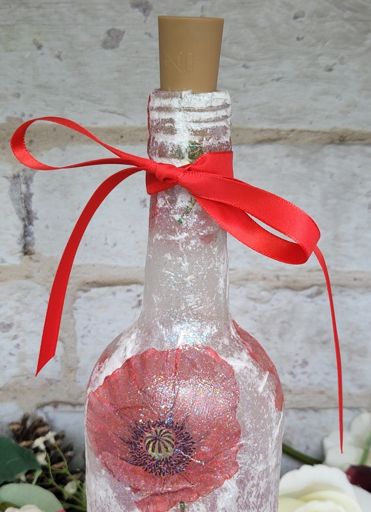 Decoupage Poppy Light Up Wine Bottle - Quantock Inspiration