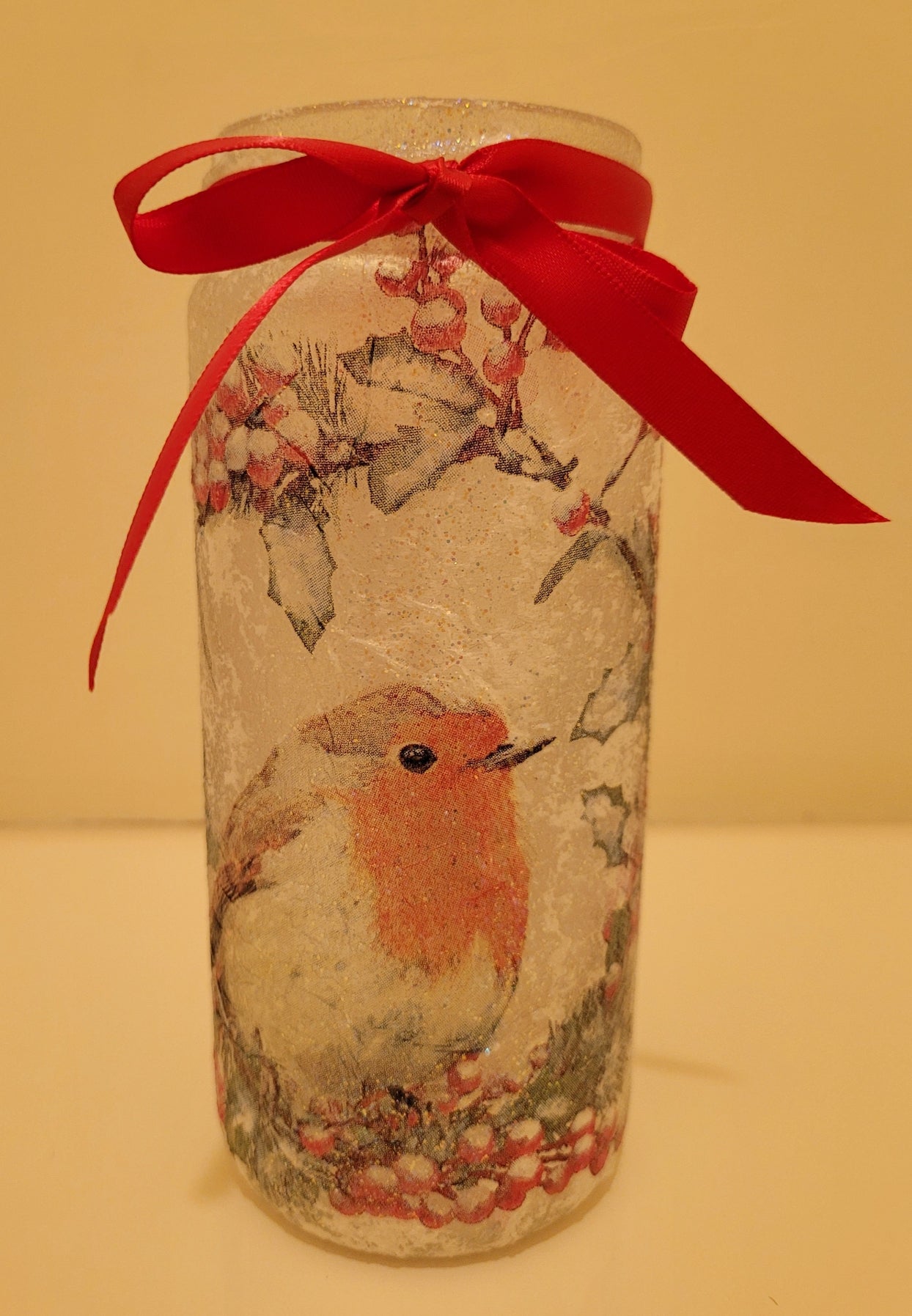 Decoupage Robin Glass Jar Lantern - Quantock Inspiration