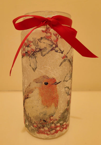 Decoupage Robin Glass Jar Lantern - Quantock Inspiration