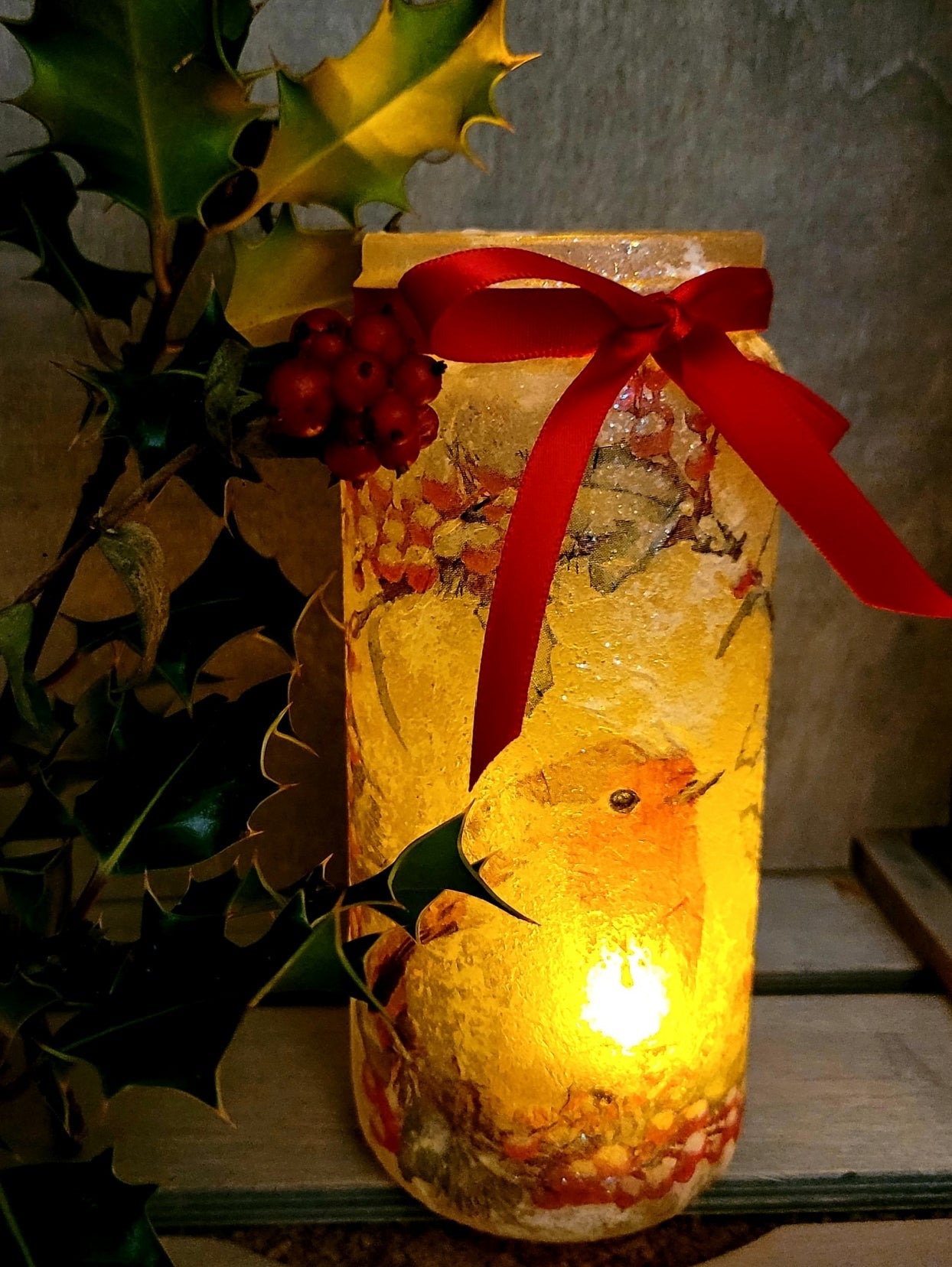 Decoupage Robin Glass Jar Lantern - Quantock Inspiration