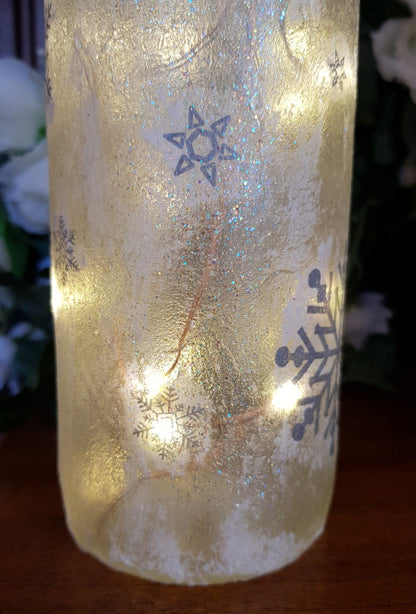 Decoupage Snowflake Light Up Bottle Lamp - Quantock Inspiration
