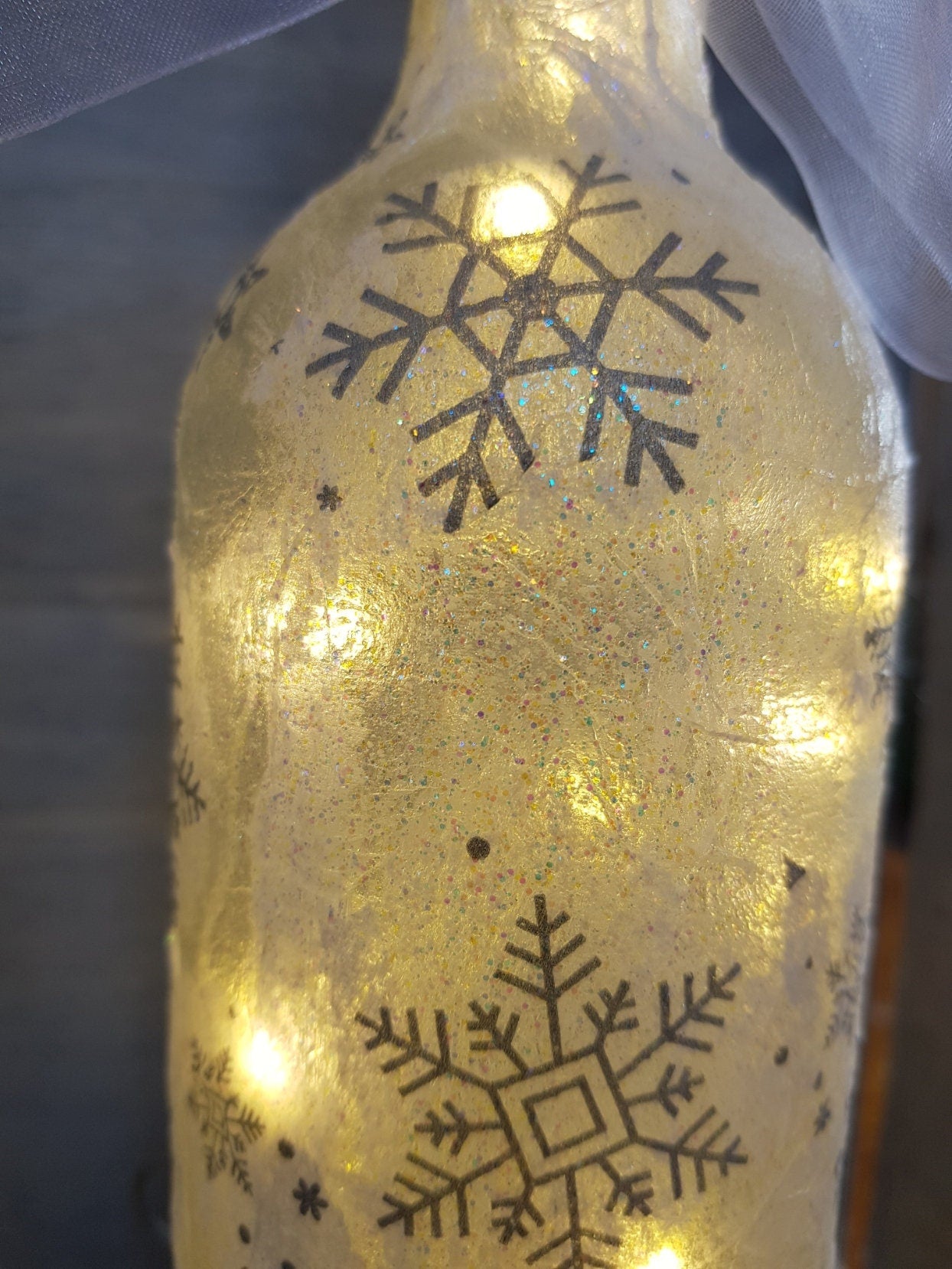 Decoupage Snowflake Light Up Bottle Lamp - Quantock Inspiration