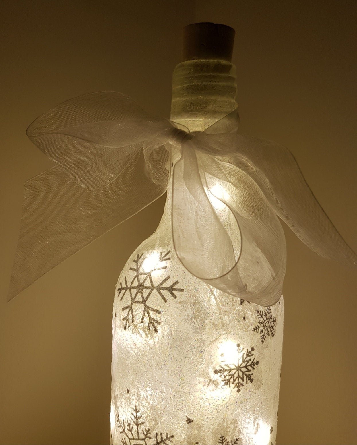 Decoupage Snowflake Light Up Bottle Lamp - Quantock Inspiration