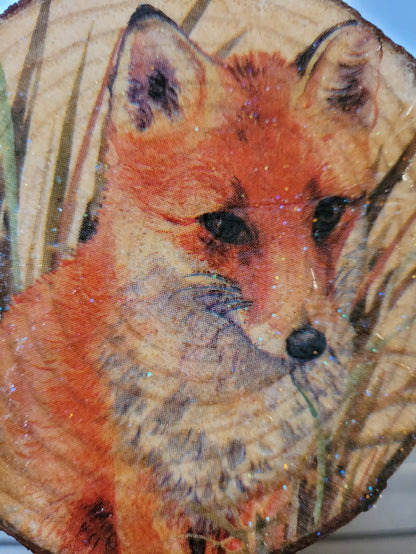Decoupage Wood Slice Fox Coasters - Quantock Inspiration