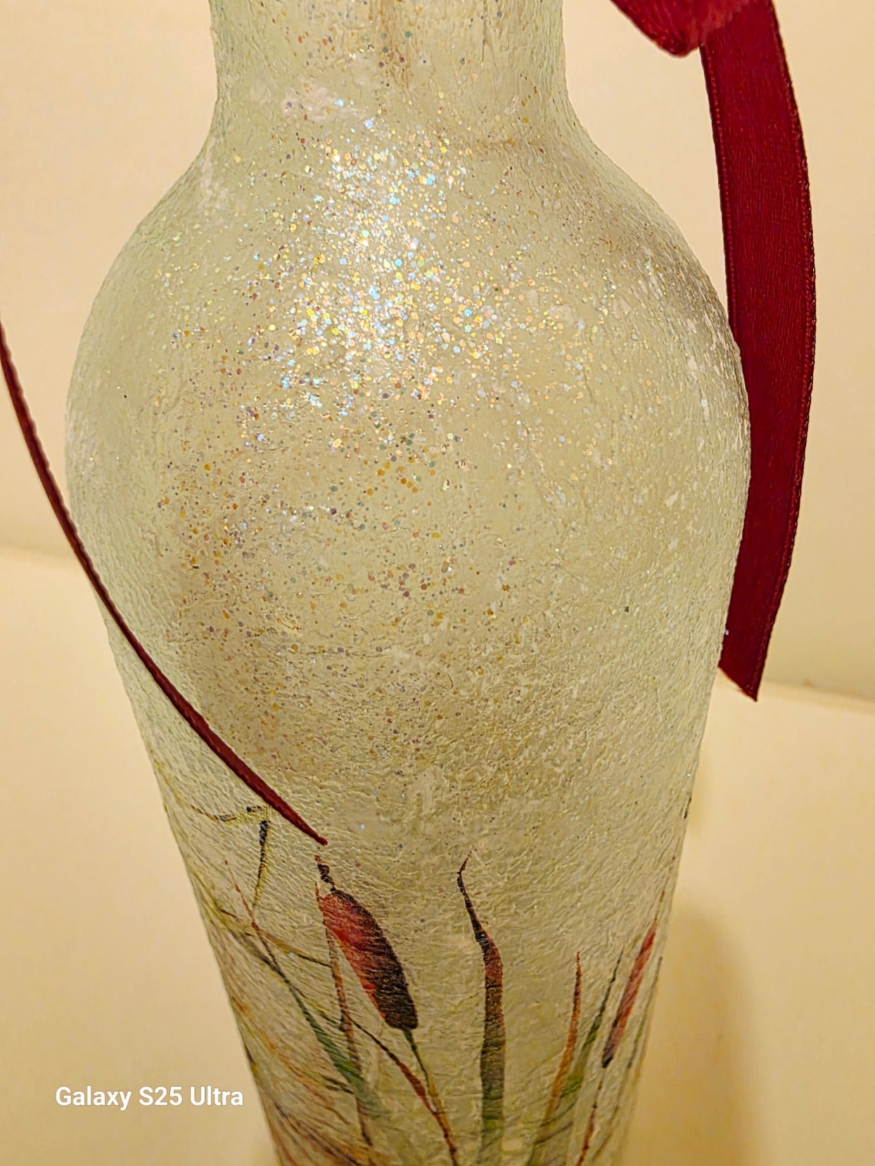 sparkly decoupage on a wine bottle