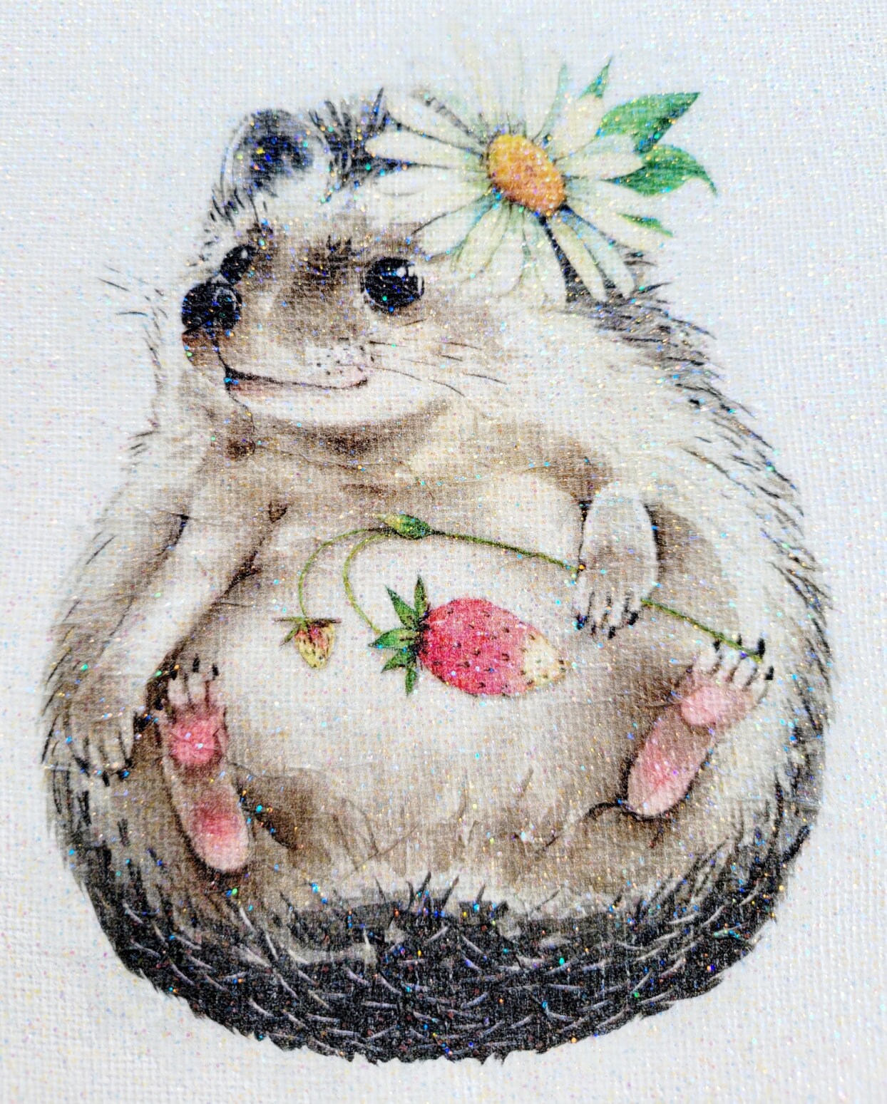 Hedgehog with a flower crown and strawberry on a white background