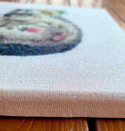 Hedgehog image on a white canvas. Glittery surface